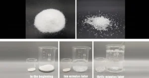 Water absorption demonstration of Qemi International, Inc. Super Absorbent Polymer (SAP).